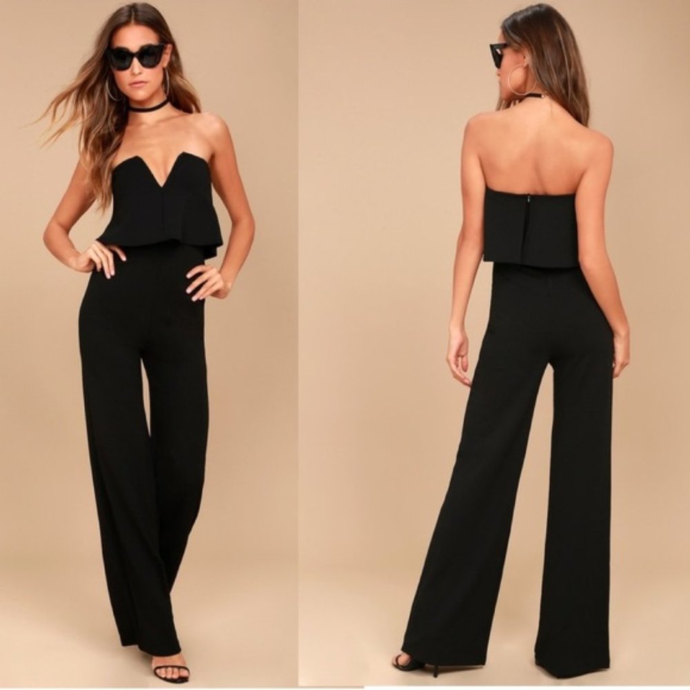Lulu's "Power of Love" Black Strapless Jumpsuit